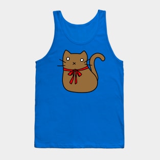 Red Ribbon Tie Brown Cat Tank Top